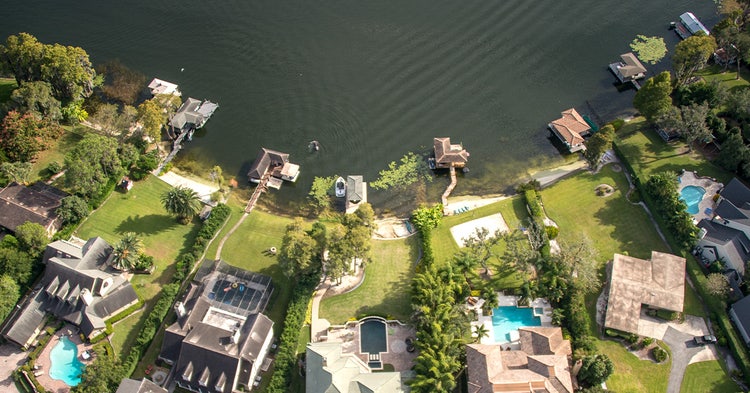 Arial view of adjacent lakefront properties